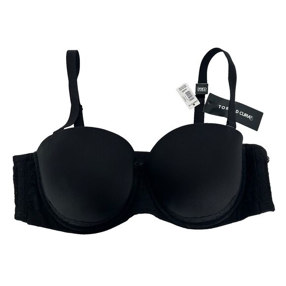 Torrid Curve Push Up Padded Strapless Bra Size 44DD Black Underwire Straps Lace - Picture 1 of 6